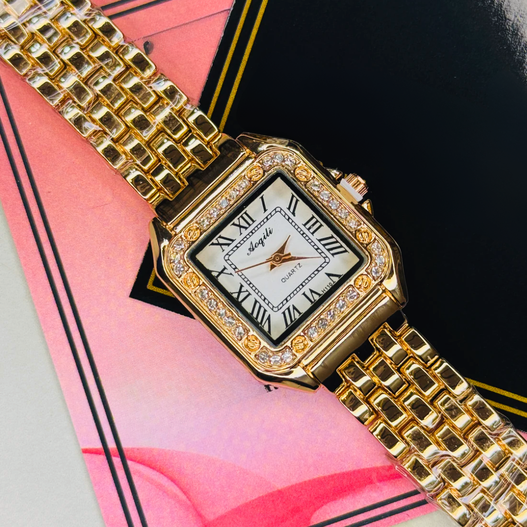 Meibin Rosegold Santos White Zircon Watch for Her