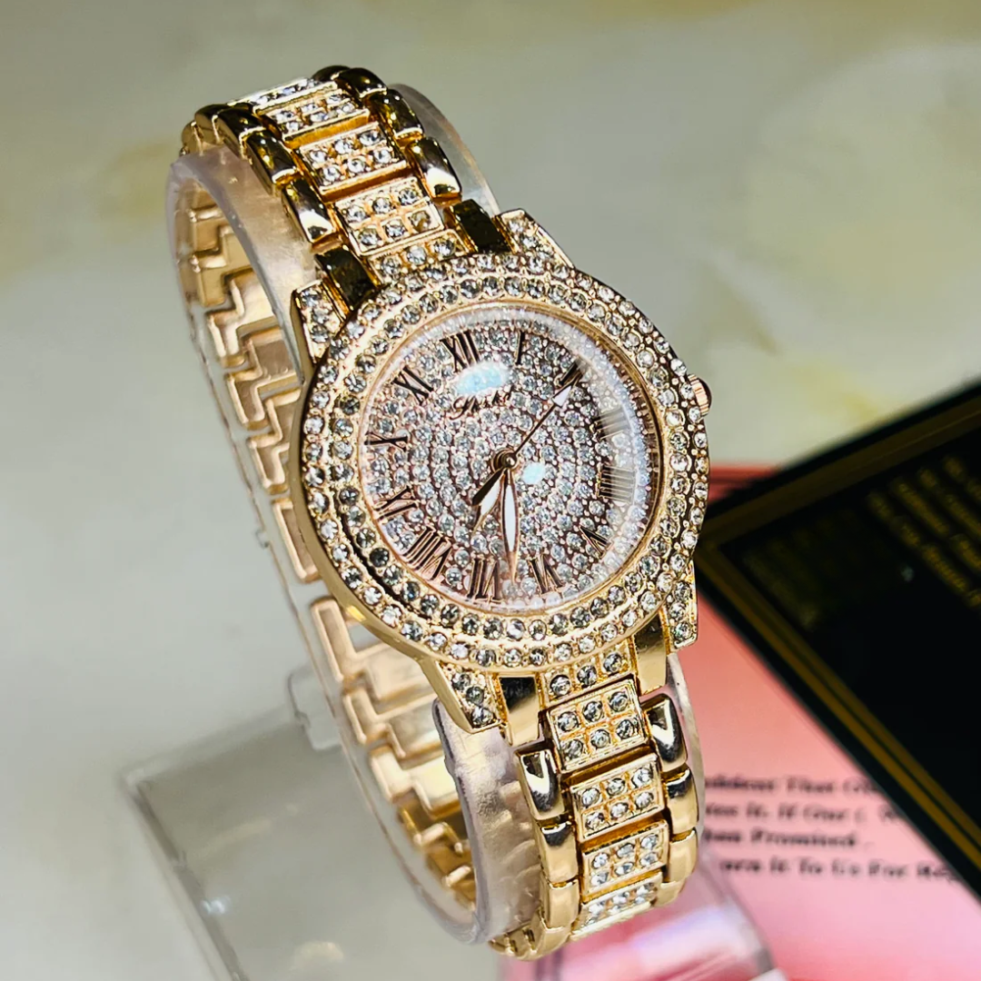 Rose Gold Iced Out Watch For Her