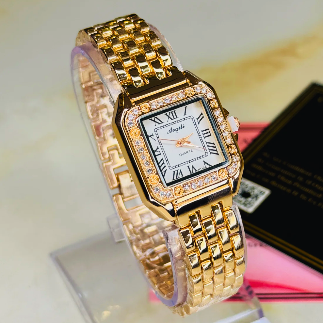 Meibin Rosegold Santos White Zircon Watch for Her