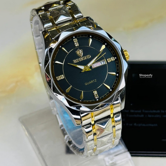 Binbond Silver-Black Prism Watch – Two Tone Stainless Steel