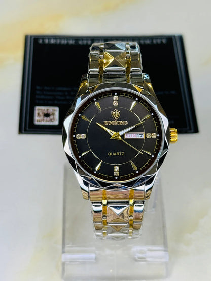 Binbond Silver-Black Prism Watch – Two Tone Stainless Steel