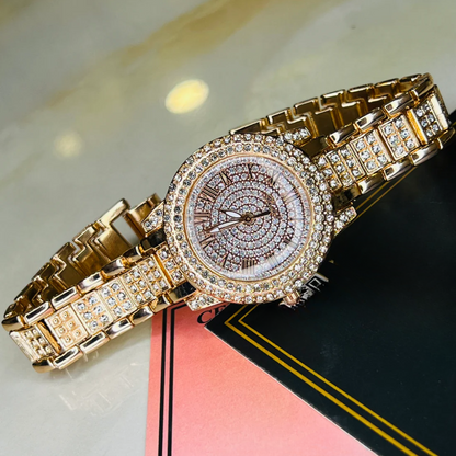 Rose Gold Iced Out Watch For Her