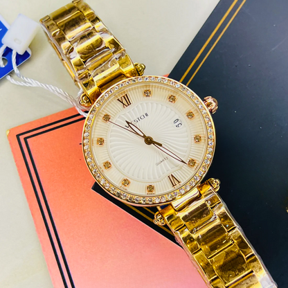 Rose Gold Westchi White Iced Dial Watch For Her