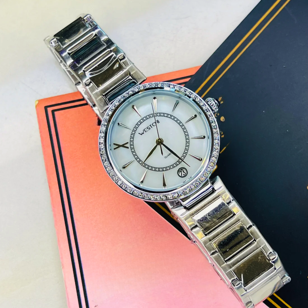 Westchi Silver White Dial Watch For Her