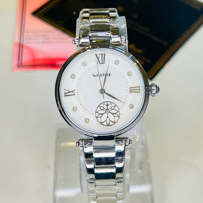 Silver Westchi White Floral Dial Ladies Watch