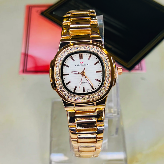 Xenlex Nautilus RoseGold Zircon Watch For Ladies