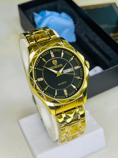 Binbond Gold Prism Dial Watch – Black & Gold Stainless Steel Strap