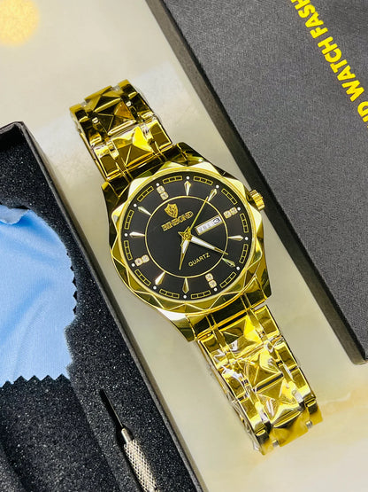 Binbond Gold Prism Dial Watch – Black & Gold Stainless Steel Strap