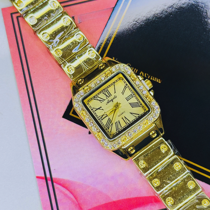 Meibin Gold Santos Ladies Watch – Iced Zircon Bezel