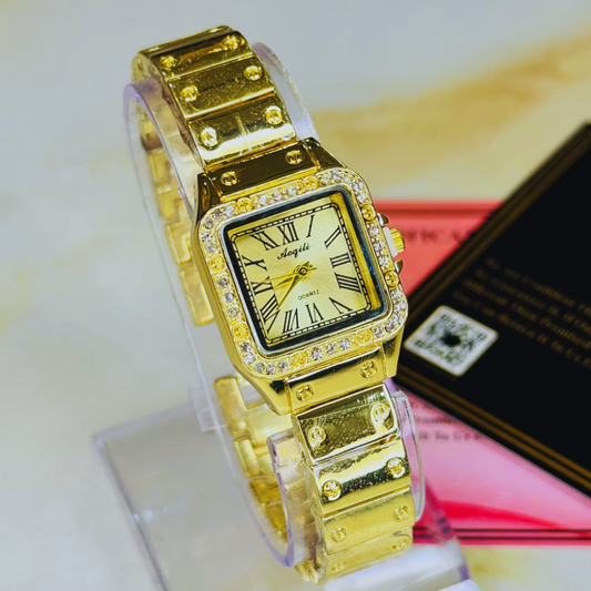 Meibin Gold Santos Ladies Watch – Iced Zircon Bezel