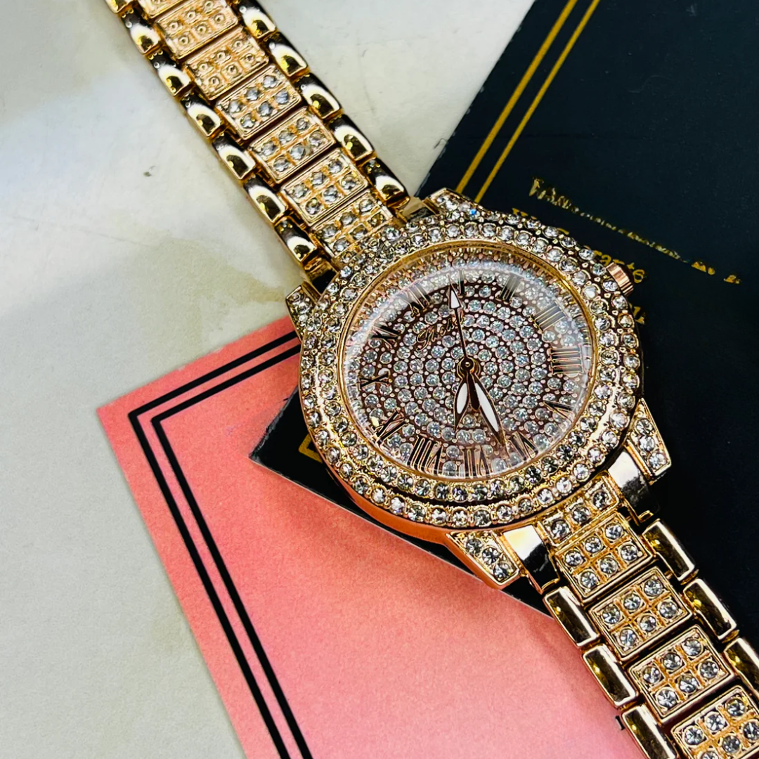 Rose Gold Iced Out Watch For Her