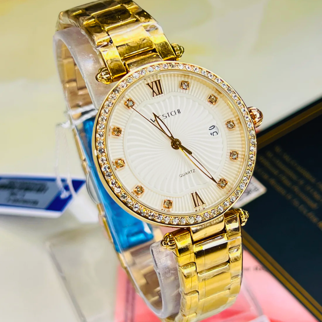 Rose Gold Westchi White Iced Dial Watch For Her