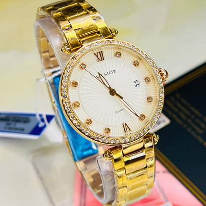 Rose Gold Westchi White Iced Dial Watch For Her