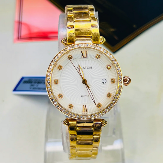 Rose Gold Westchi White Iced Dial Watch For Her