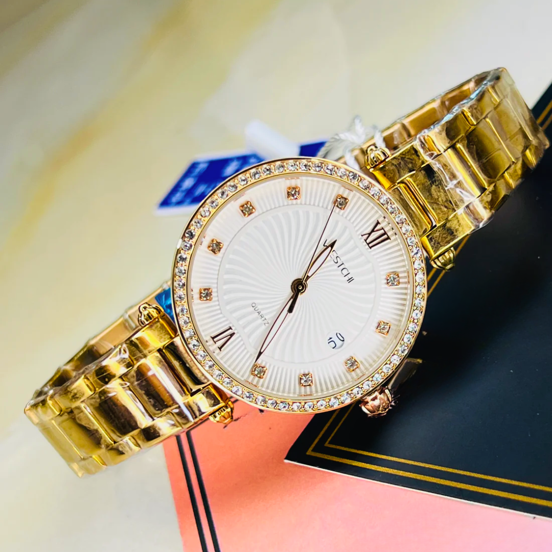 Rose Gold Westchi White Iced Dial Watch For Her