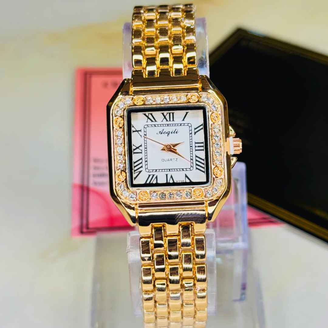 Meibin Rosegold Santos White Zircon Watch for Her