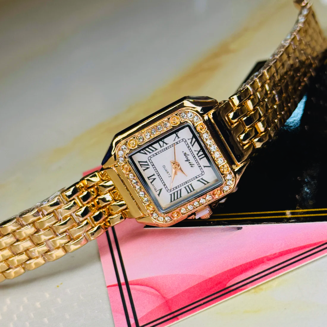 Meibin Rosegold Santos White Zircon Watch for Her