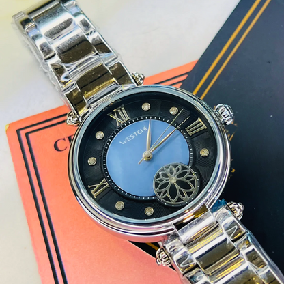 Westchi Silver Blue Black Dial Watch for Women