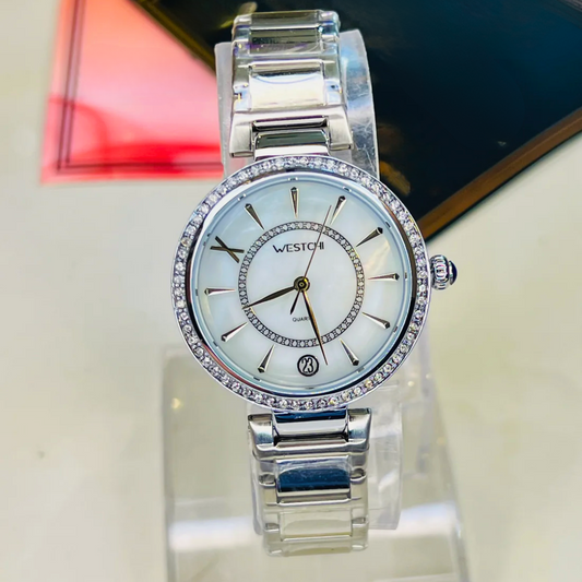 Westchi Silver White Dial Watch For Her