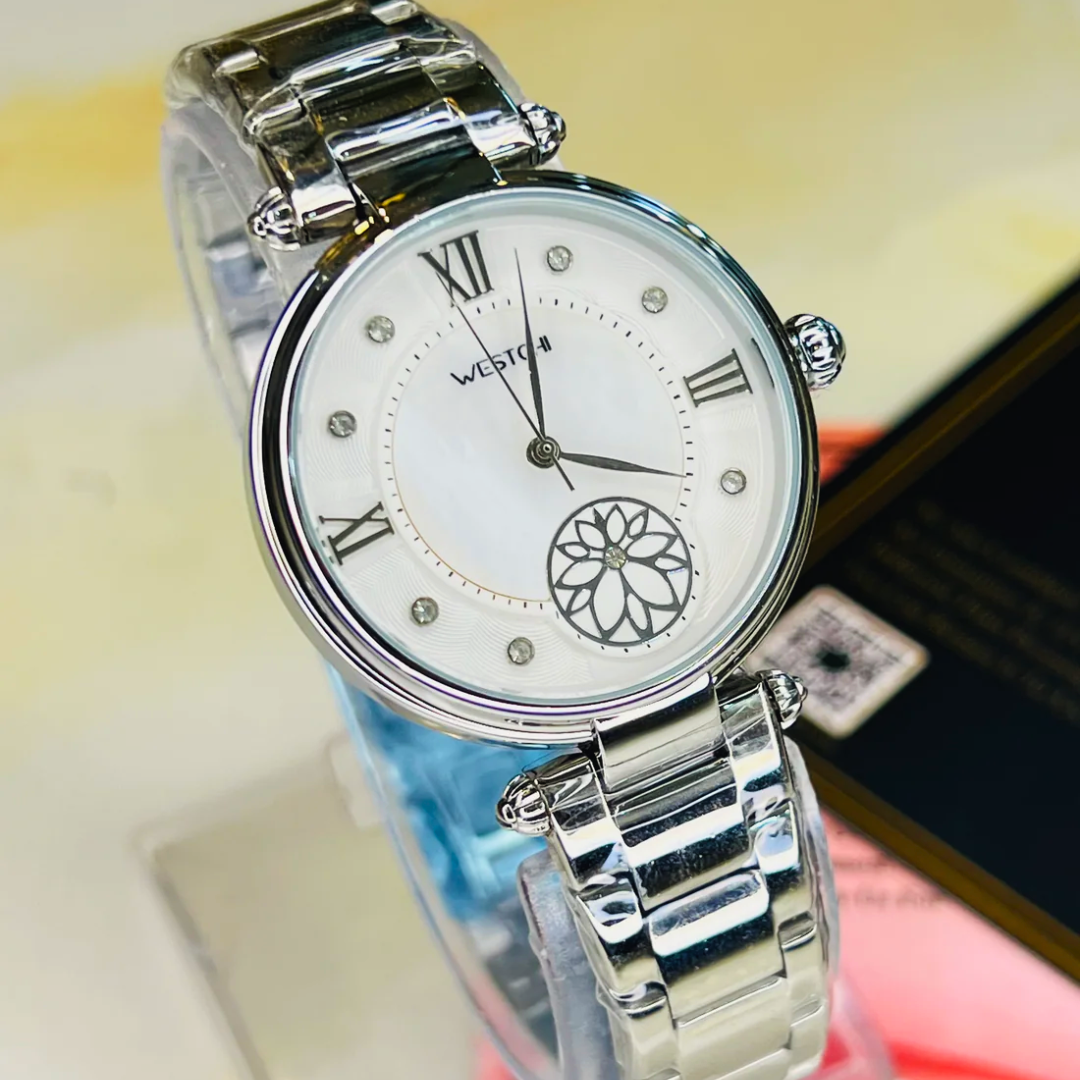 Silver Westchi White Floral Dial Ladies Watch