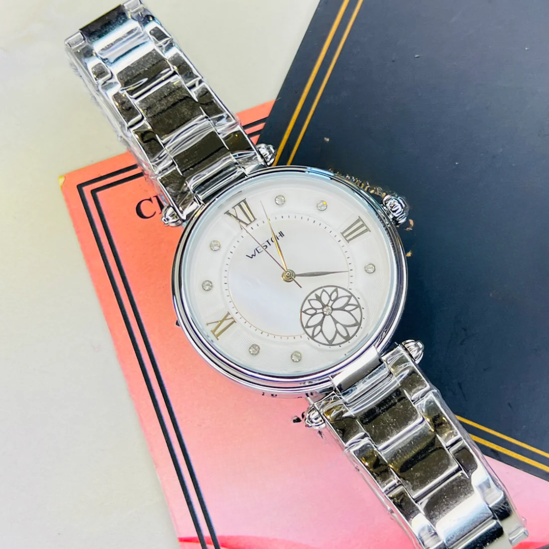 Silver Westchi White Floral Dial Ladies Watch