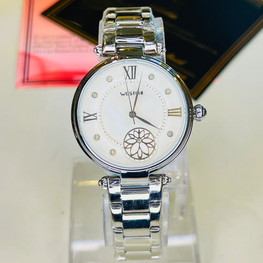 Silver Westchi White Floral Dial Ladies Watch
