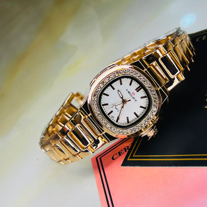 Xenlex Nautilus RoseGold Zircon Watch For Ladies