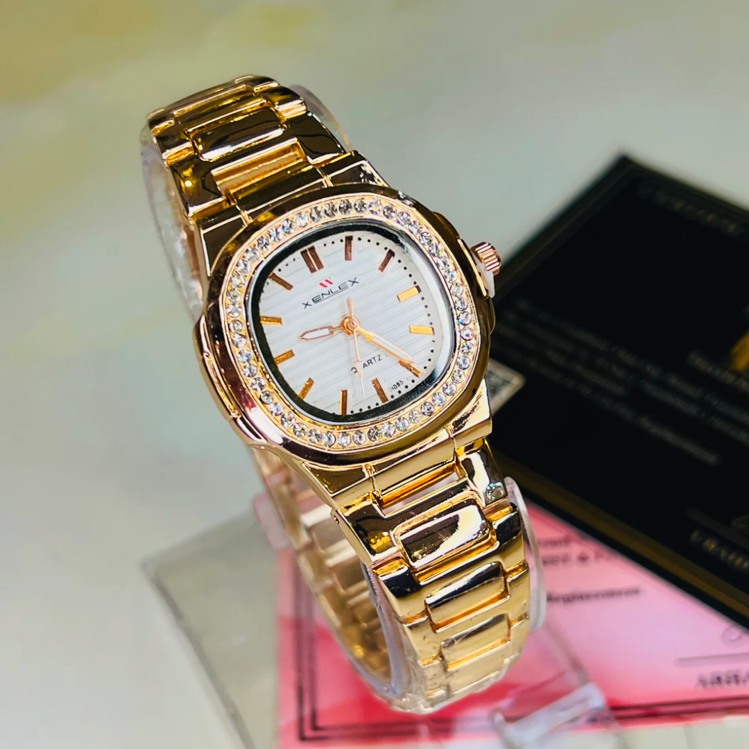 Xenlex Nautilus RoseGold Zircon Watch For Ladies