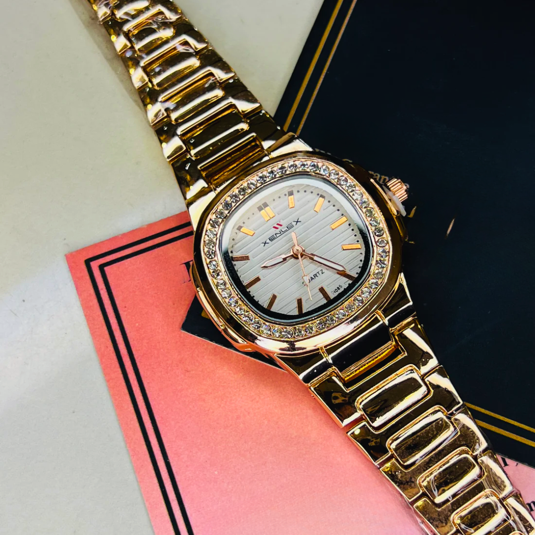 Xenlex Nautilus RoseGold Zircon Watch For Ladies